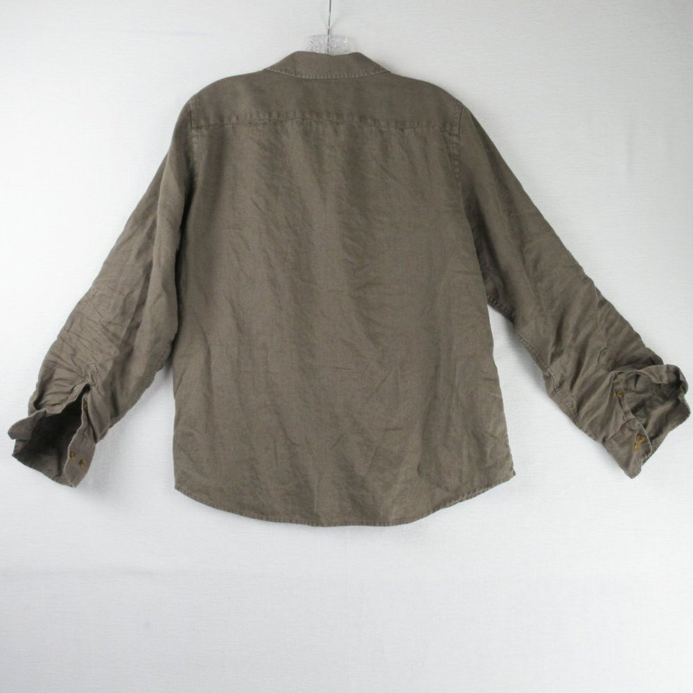 Lauren Ralph Lauren Brown Linen Roll Tab Shirt Size L Button Down - Picture 2 of 13